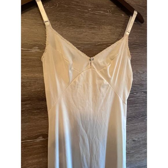 Vintage Nightgown Long Ivory Olga Size Medium Satin Slip dress Cottagecore fairy - Picture 2 of 10
